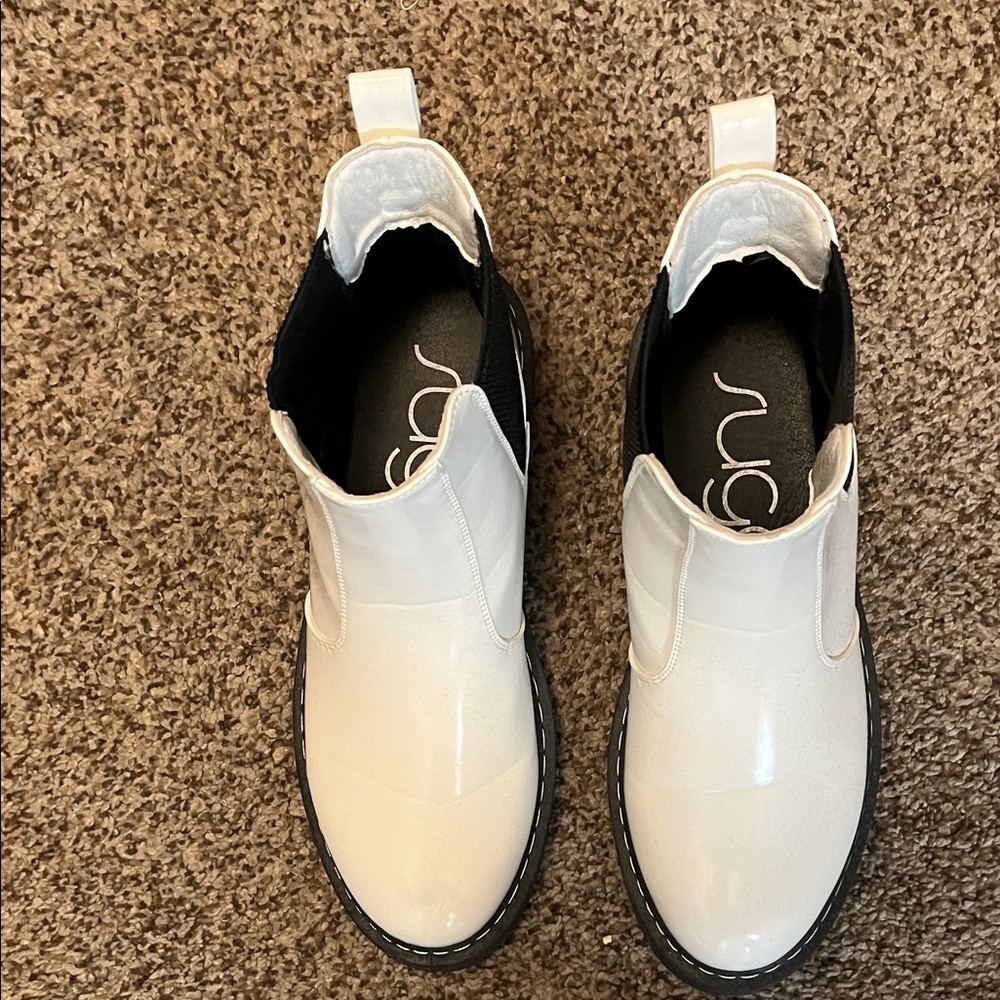 Sugar Glossy White Ankle Boots